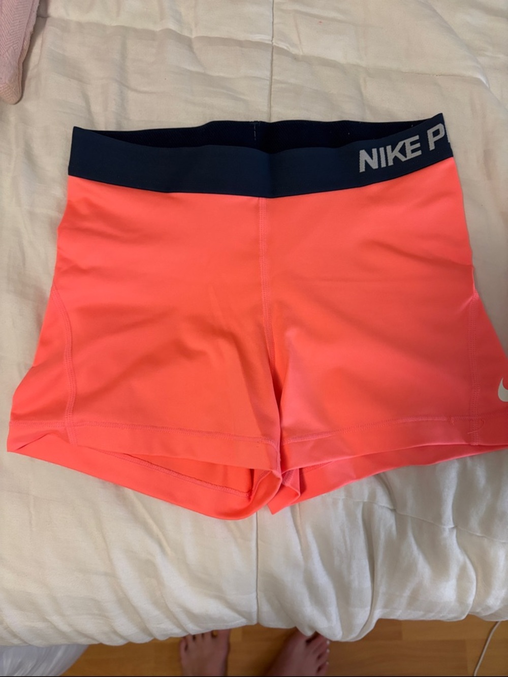 Nike Women's Coral Athletic Shorts with Navy Waistband